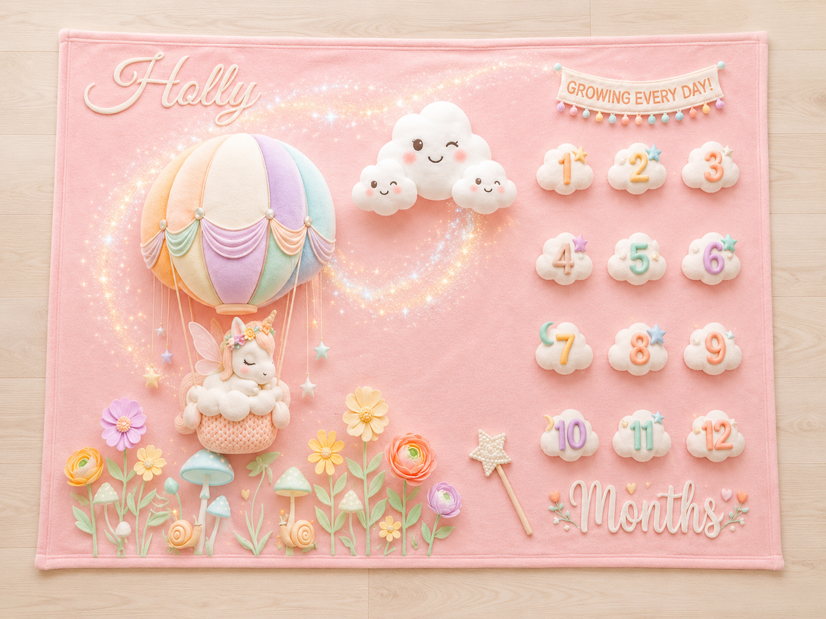 Personalized Unicorn Baby Milestone Blanket with Name