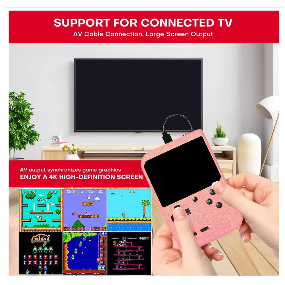 Mini Handheld Arcade Console — 400 Games, Pink