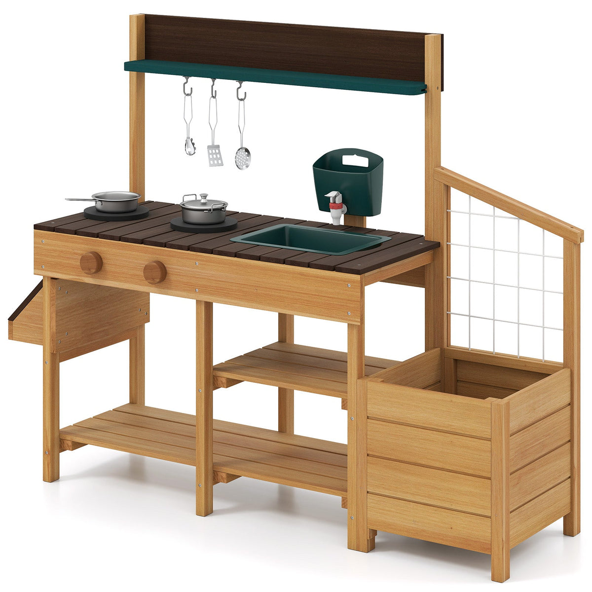 Kids' Wooden Outdoor Mud Kitchen with Sink and Planters