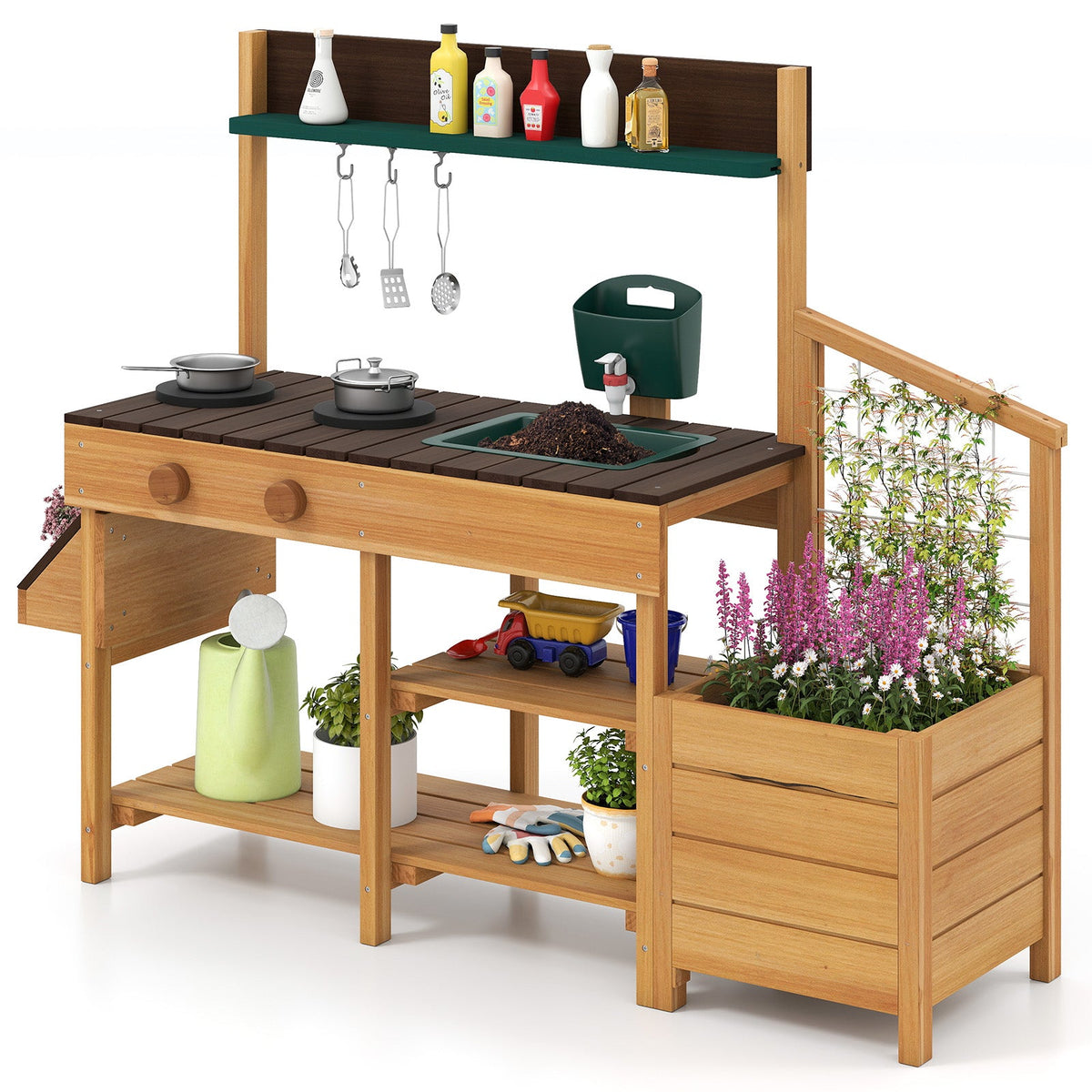 Kids' Wooden Outdoor Mud Kitchen with Sink and Planters