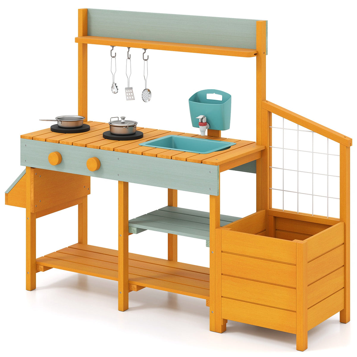 Kids' Wooden Outdoor Mud Kitchen with Sink and Planters
