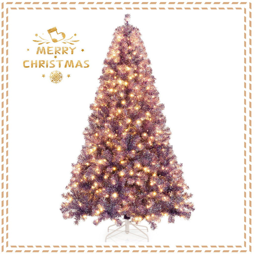 Pre-Lit Tinsel Christmas Tree with Warm White LED Lights