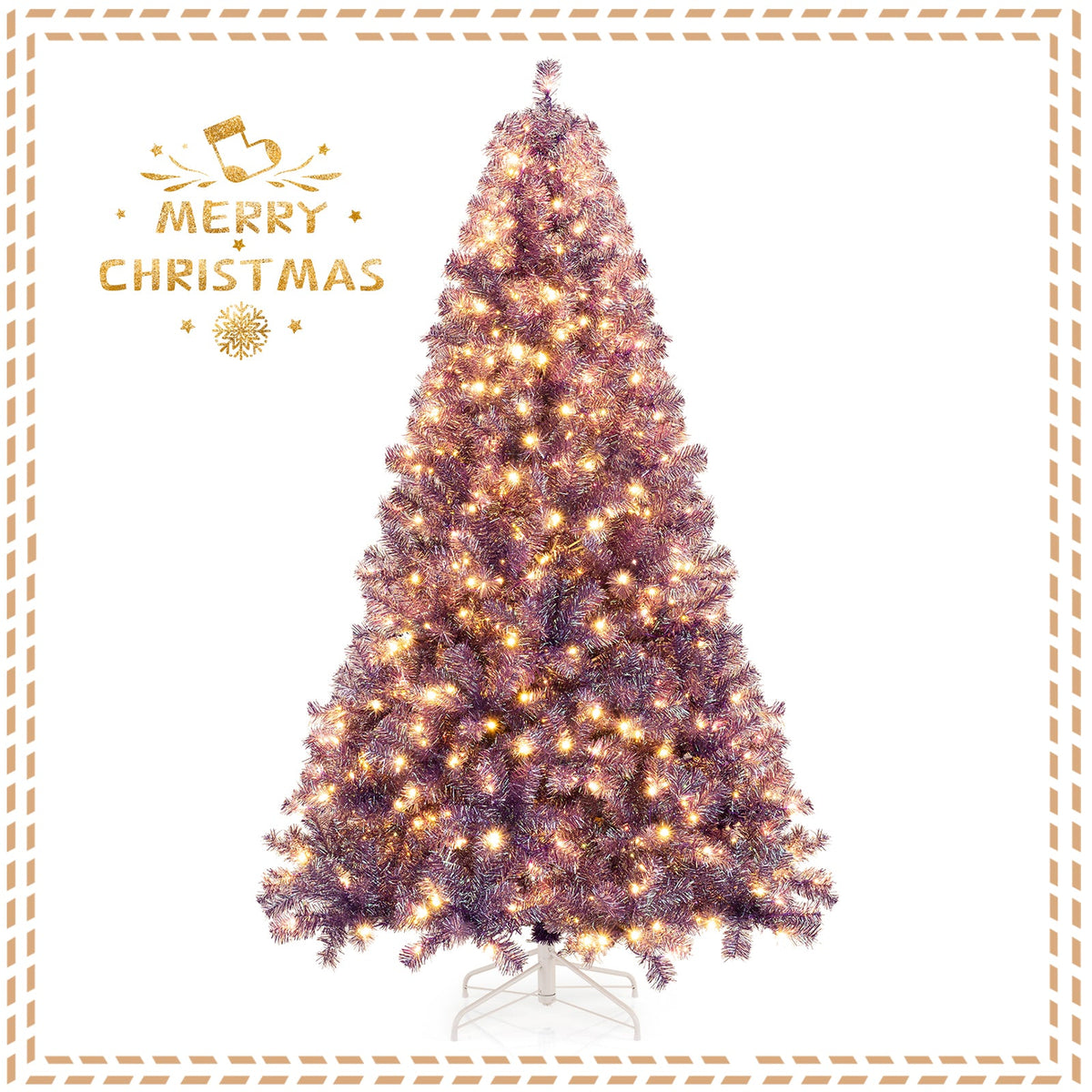 Pre-Lit Tinsel Christmas Tree with Warm White LED Lights