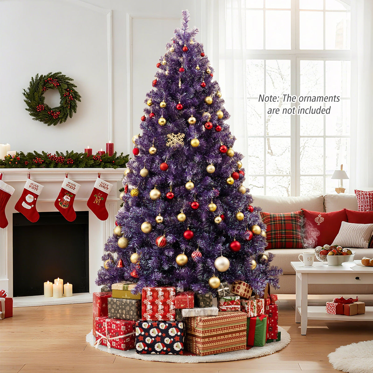 Pre-Lit Tinsel Christmas Tree with Warm White LED Lights
