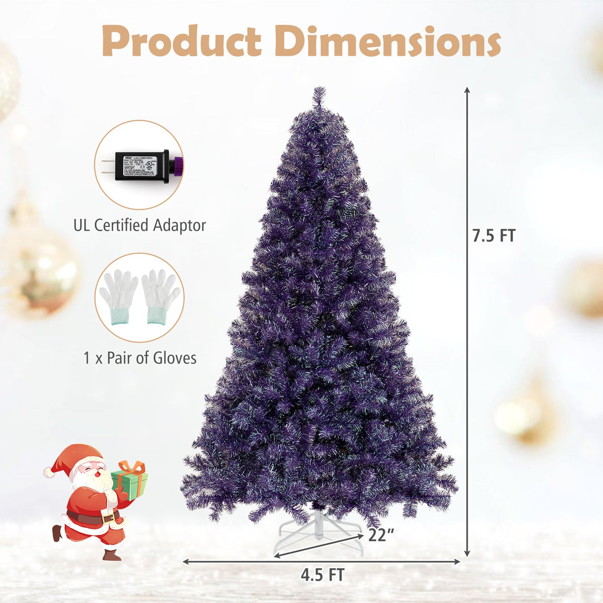 Pre-Lit Tinsel Christmas Tree with Warm White LED Lights