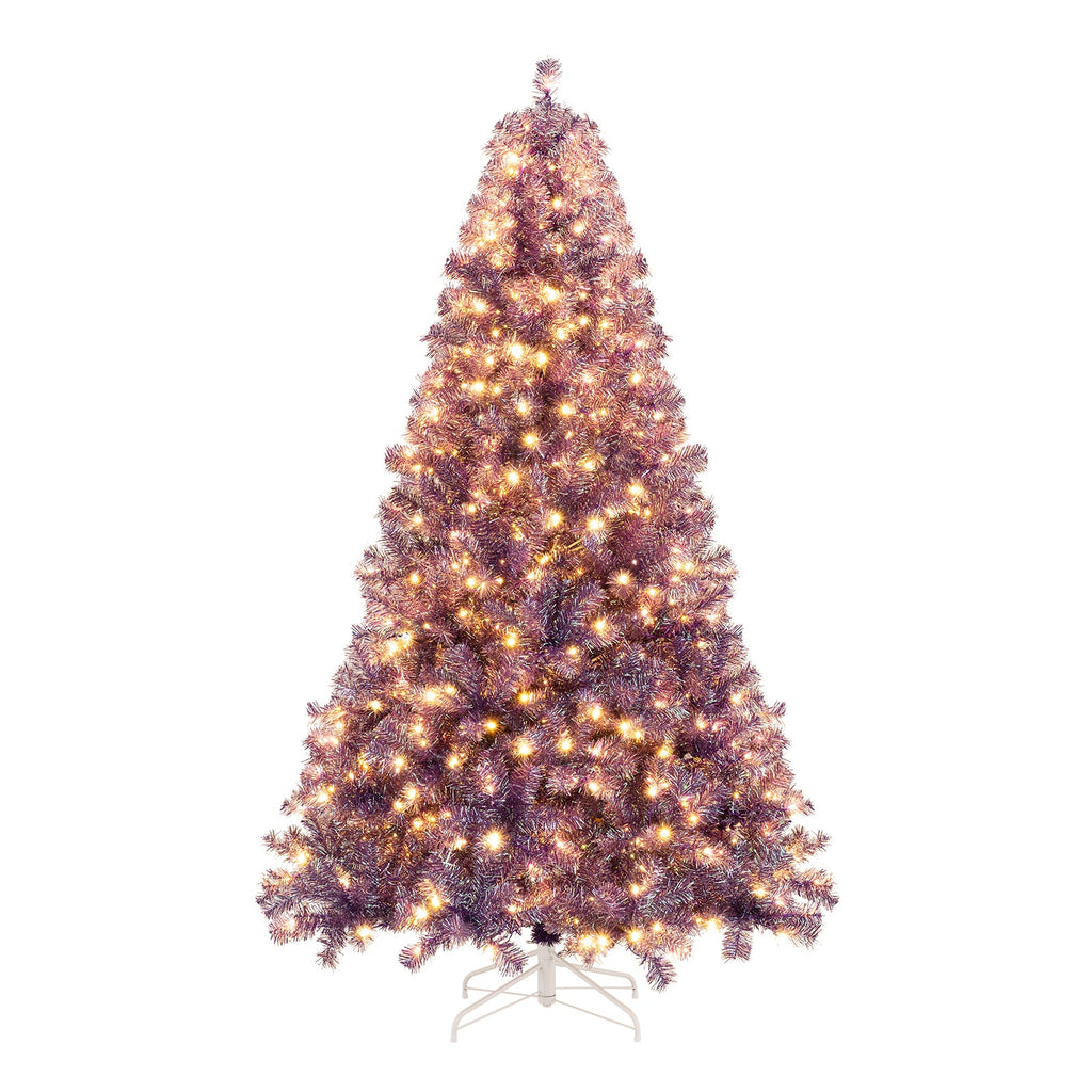 Pre-Lit Tinsel Christmas Tree with Warm White LED Lights