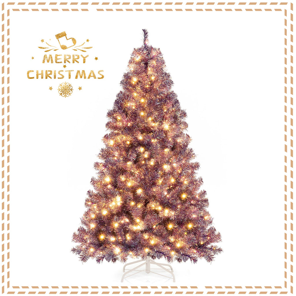 Pre-Lit Tinsel Christmas Tree with Warm White LED Lights