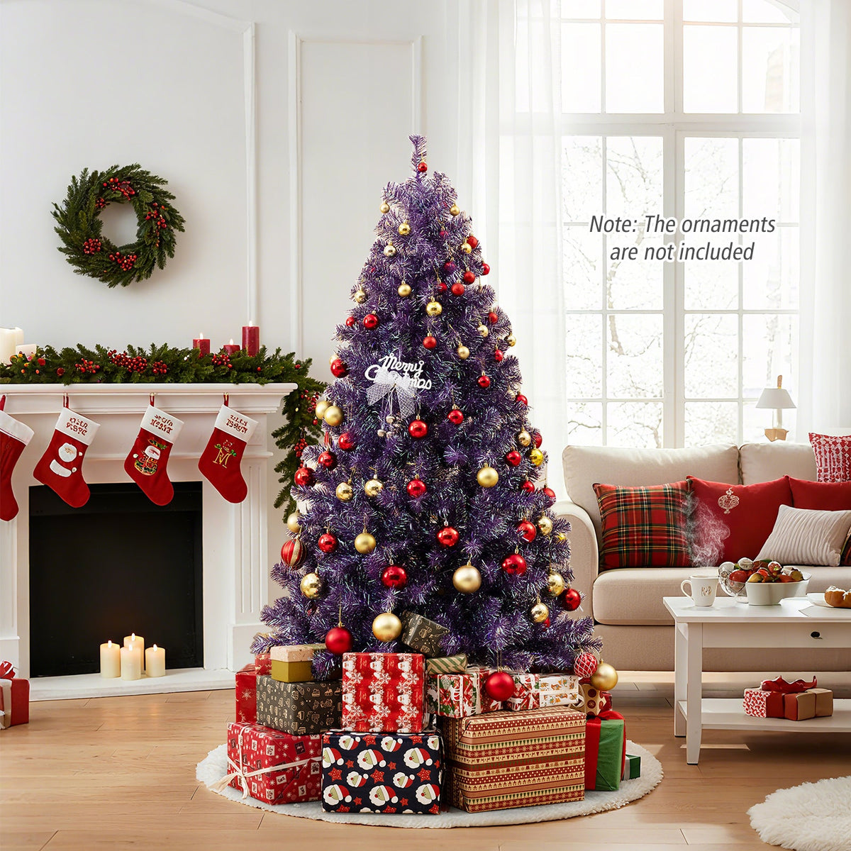 Pre-Lit Tinsel Christmas Tree with Warm White LED Lights