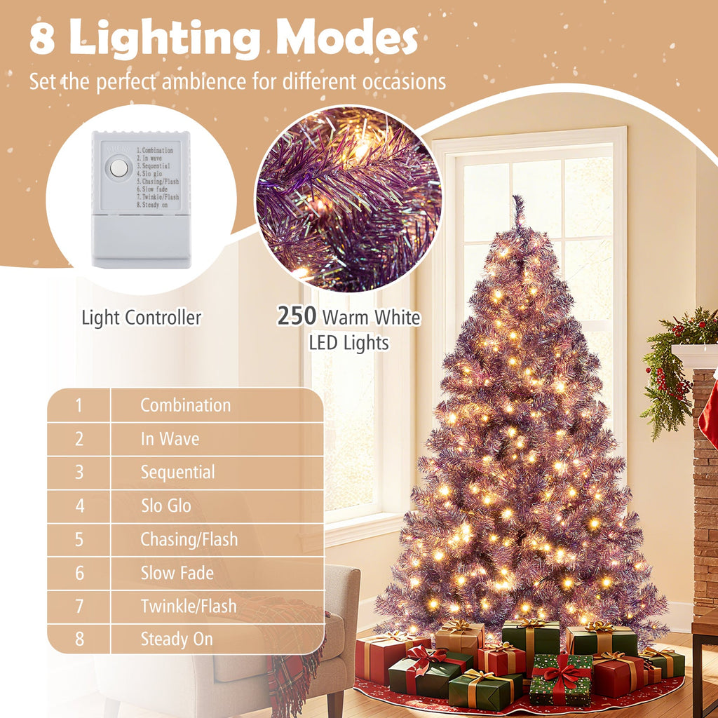 Pre-Lit Tinsel Christmas Tree with Warm White LED Lights