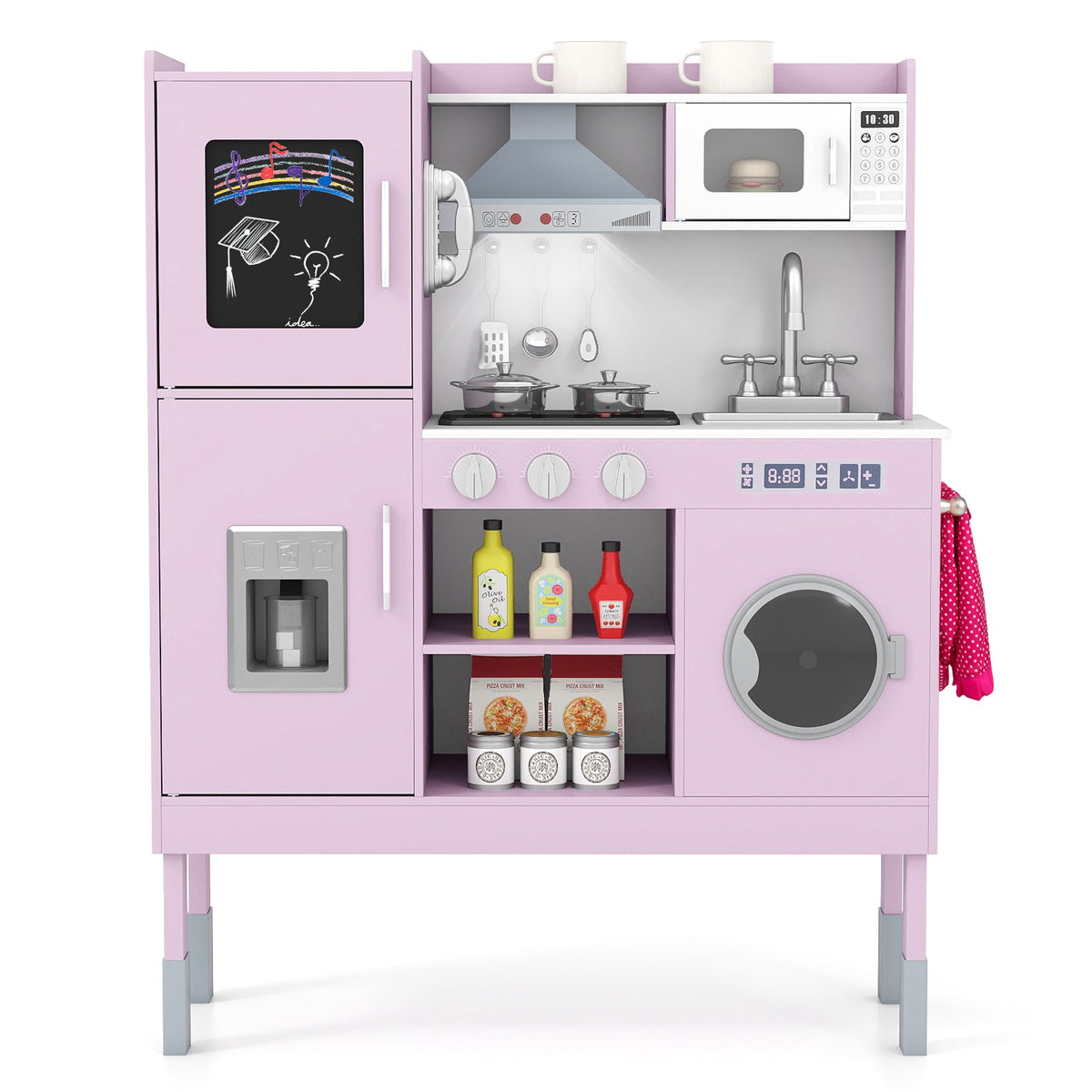 Kids' Pretend Play Kitchen with Range Hood & Ice Maker