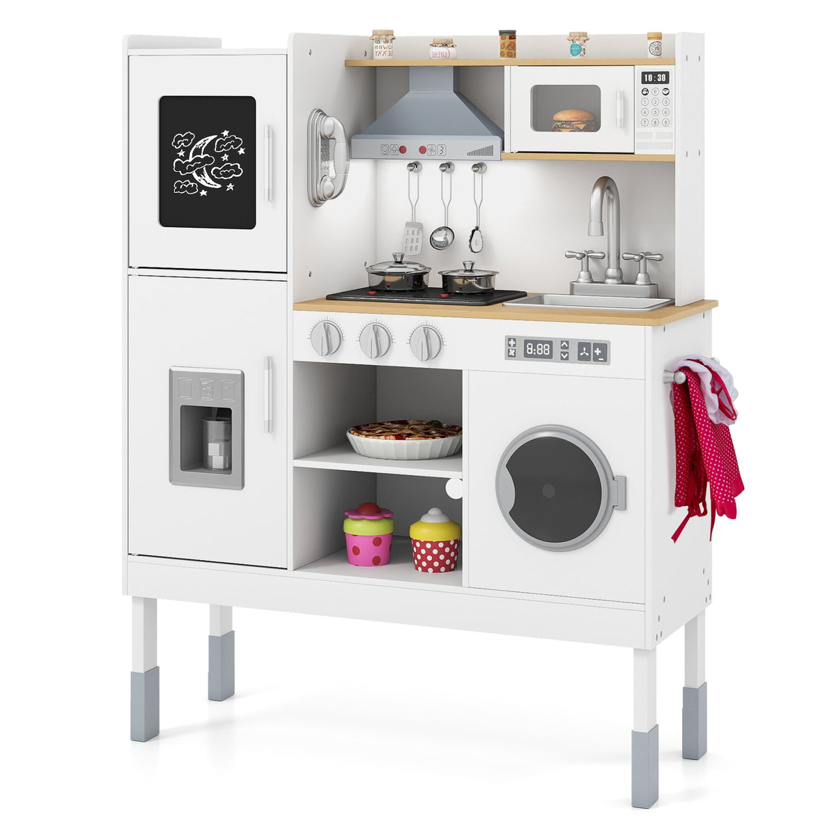 Kids' Pretend Play Kitchen with Range Hood & Ice Maker