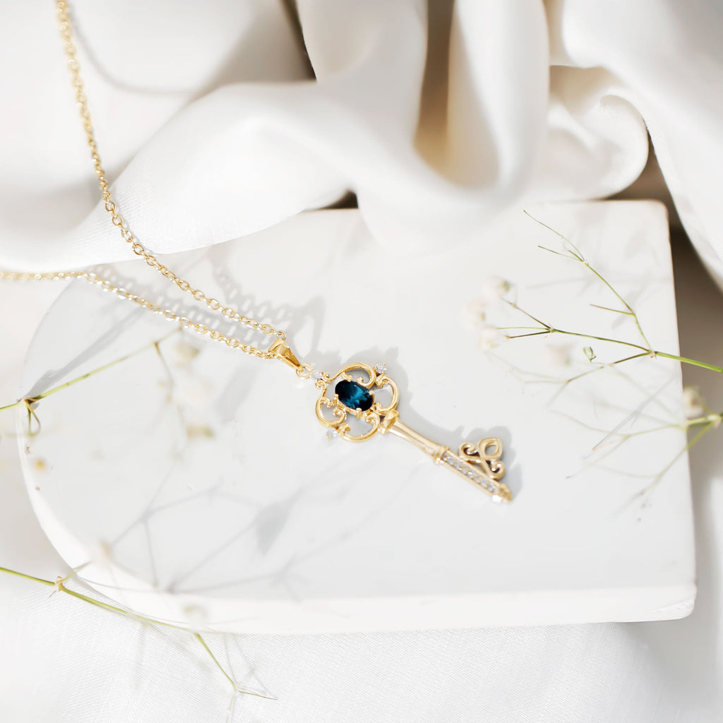 London Blue Topaz and Diamond Vintage Key Necklace