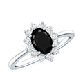 Oval Cut Real Black Onyx and Diamond Halo Engagement Ring