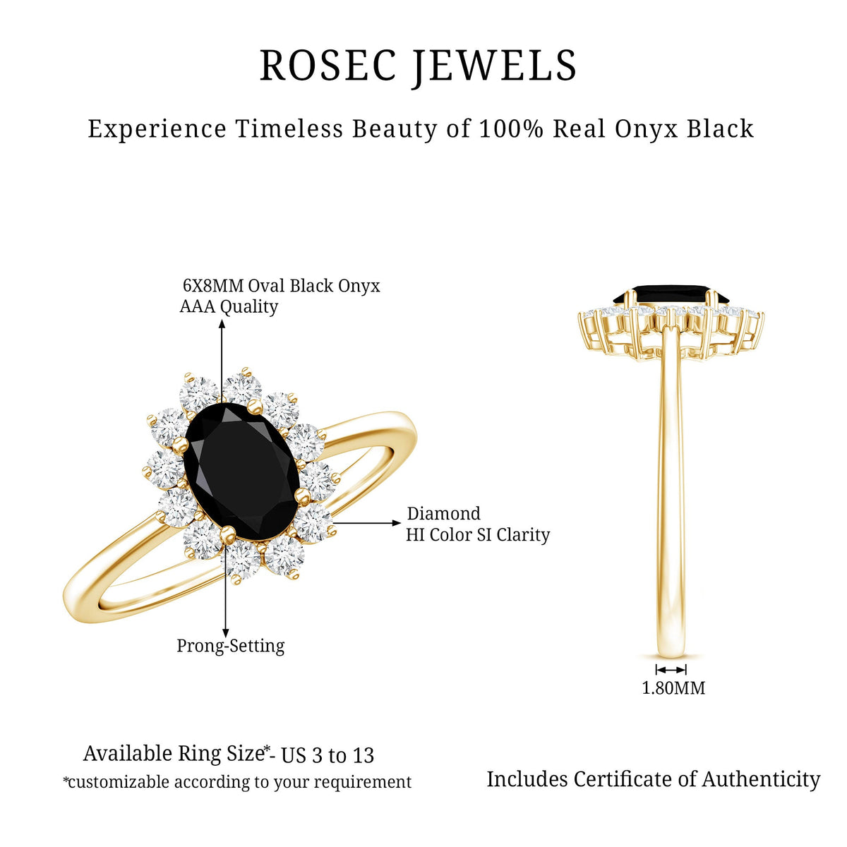Oval Cut Real Black Onyx and Diamond Halo Engagement Ring
