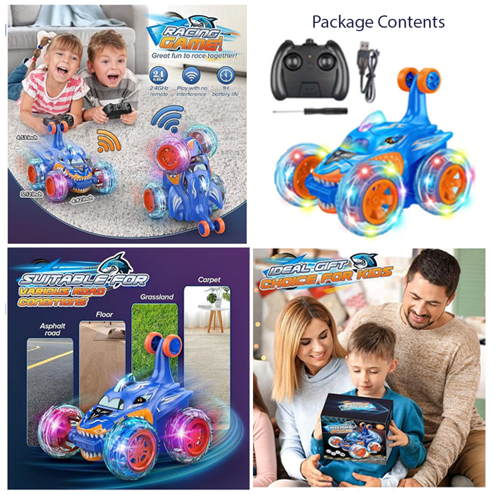 Shark RC Stunt Car with 360° Rotation — Blue