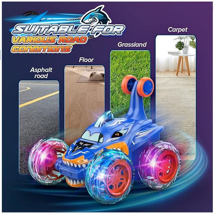 Shark RC Stunt Car with 360° Rotation — Blue