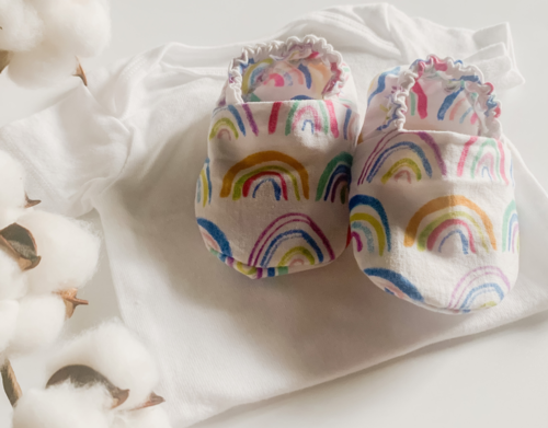 Boho Rainbow Cotton Baby Booties with Elastic Ankles