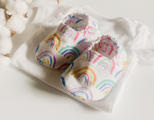 Boho Rainbow Cotton Baby Booties with Elastic Ankles