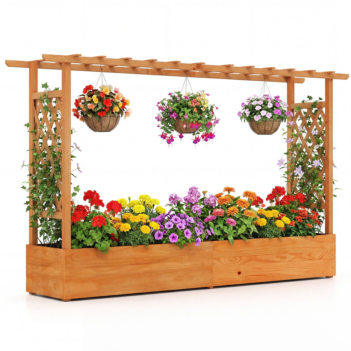 Raised Garden Bed with Lattice Trellis & Drainage