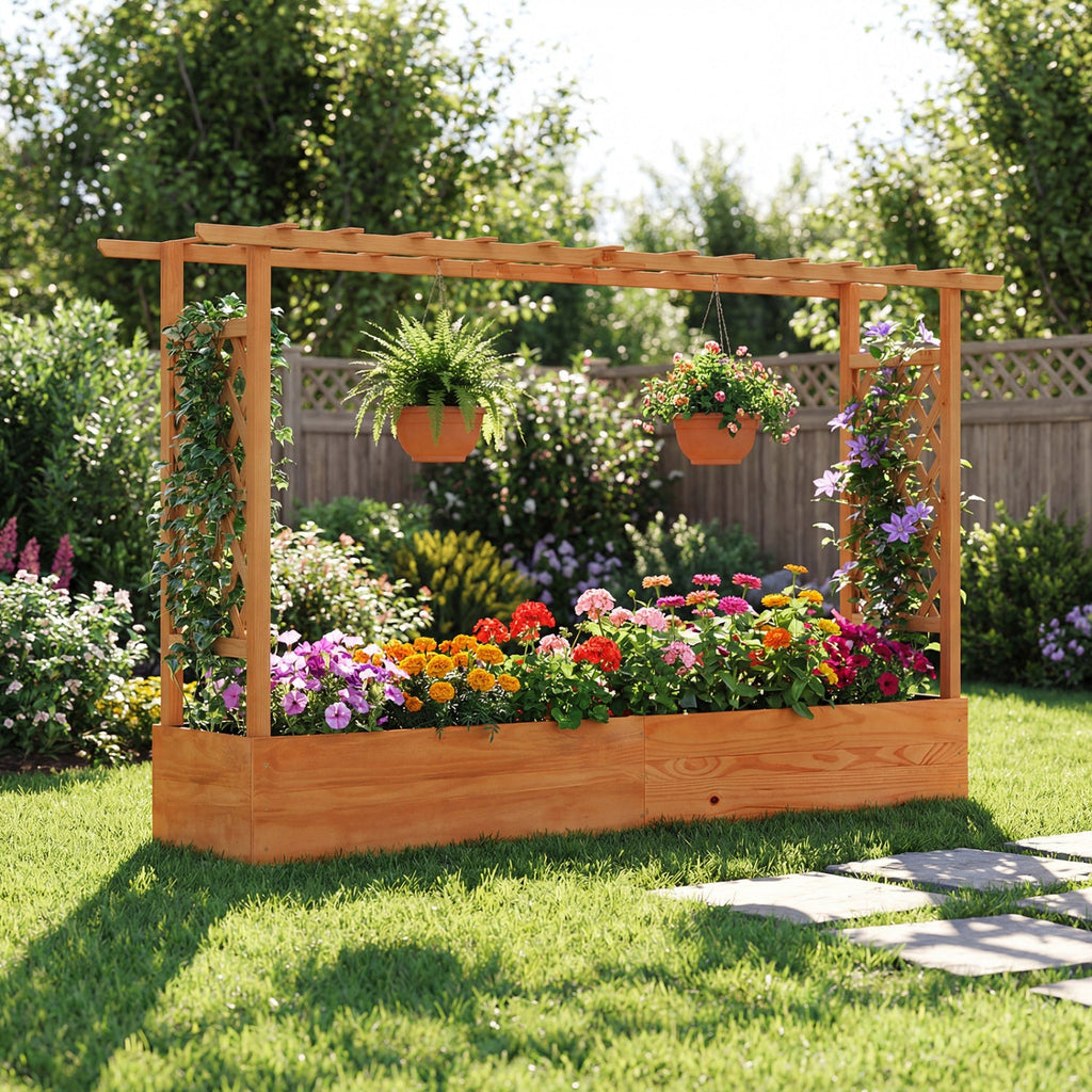 Raised Garden Bed with Lattice Trellis & Drainage