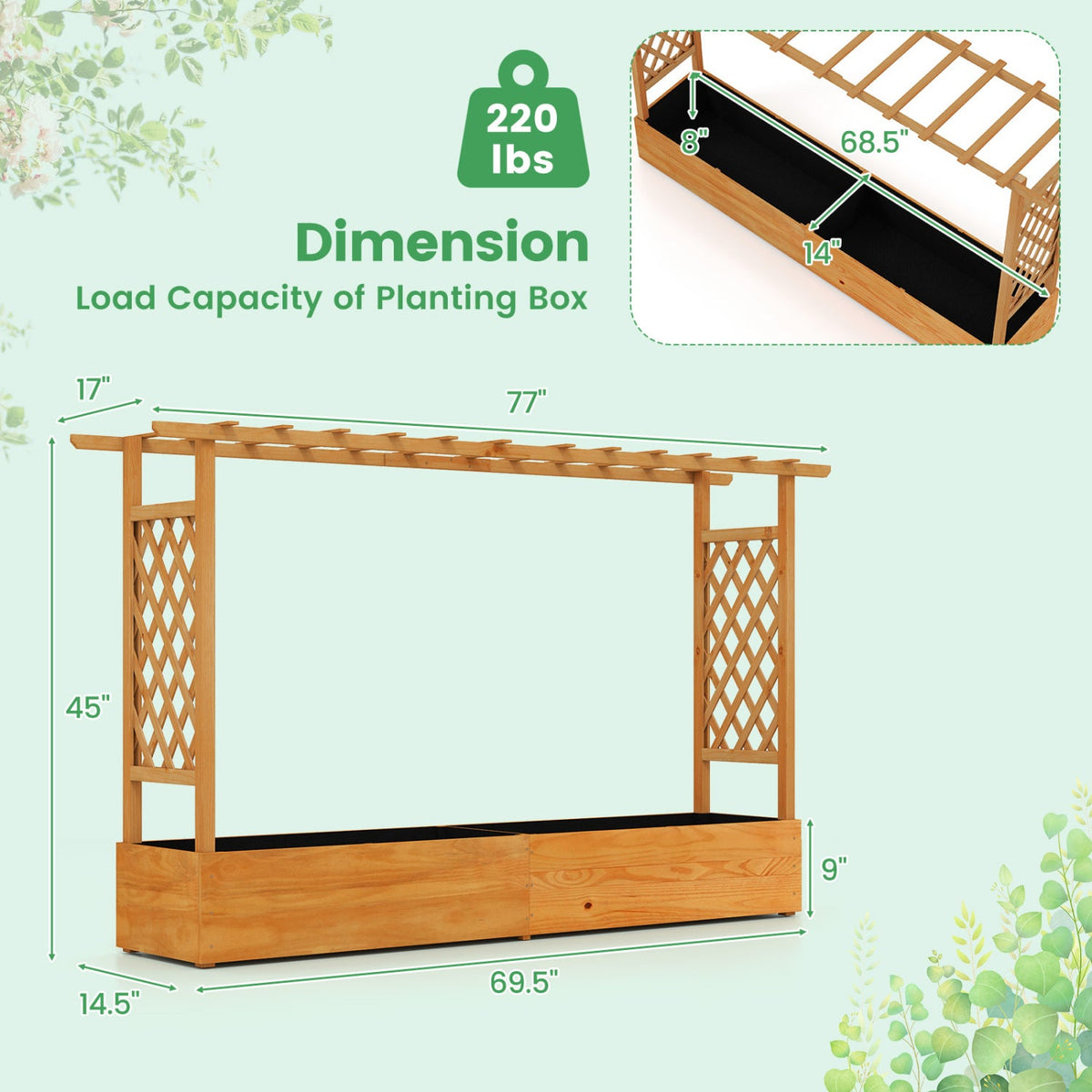 Raised Garden Bed with Lattice Trellis & Drainage
