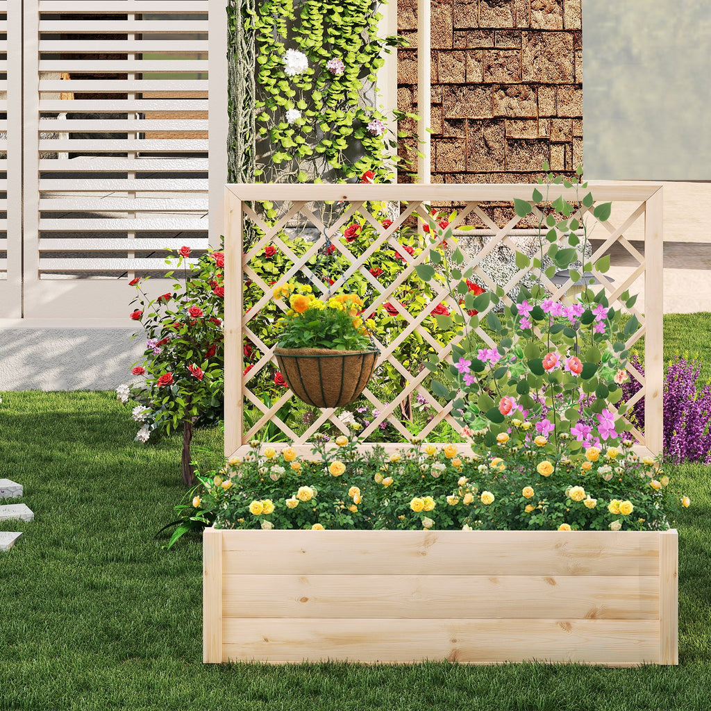 Wooden Elevated Garden Bed with Lattice Trellis