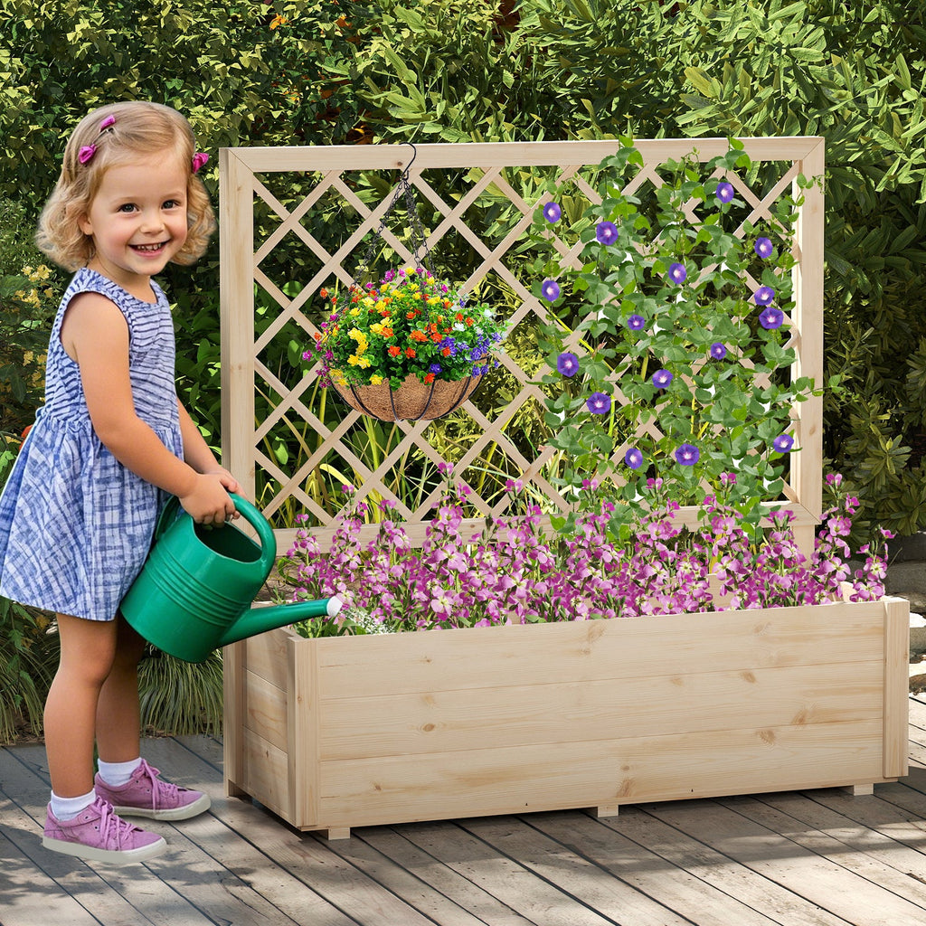 Wooden Elevated Garden Bed with Lattice Trellis