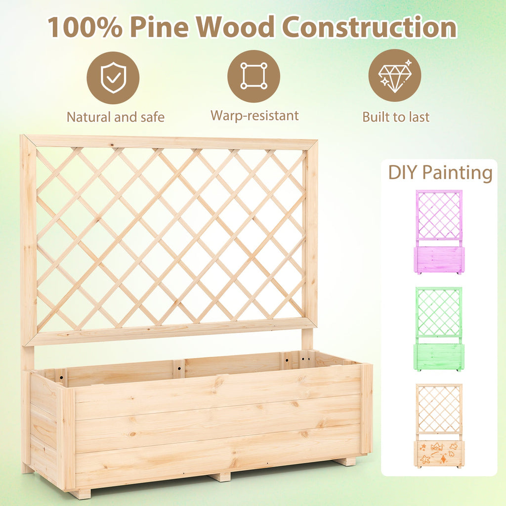 Wooden Elevated Garden Bed with Lattice Trellis