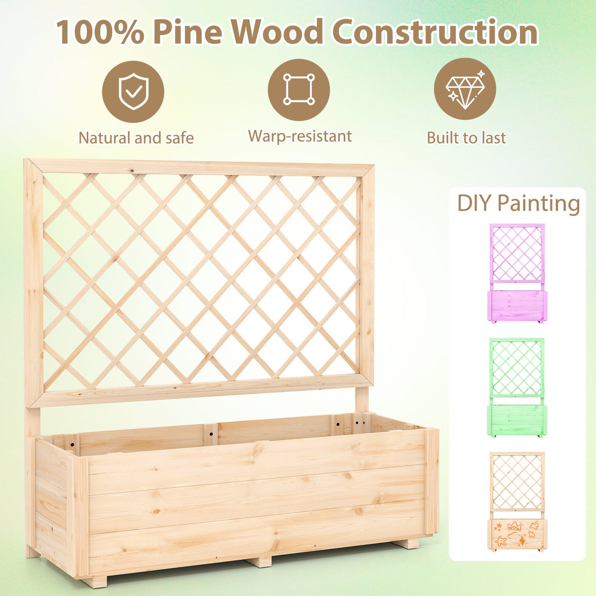 Wooden Elevated Garden Bed with Lattice Trellis