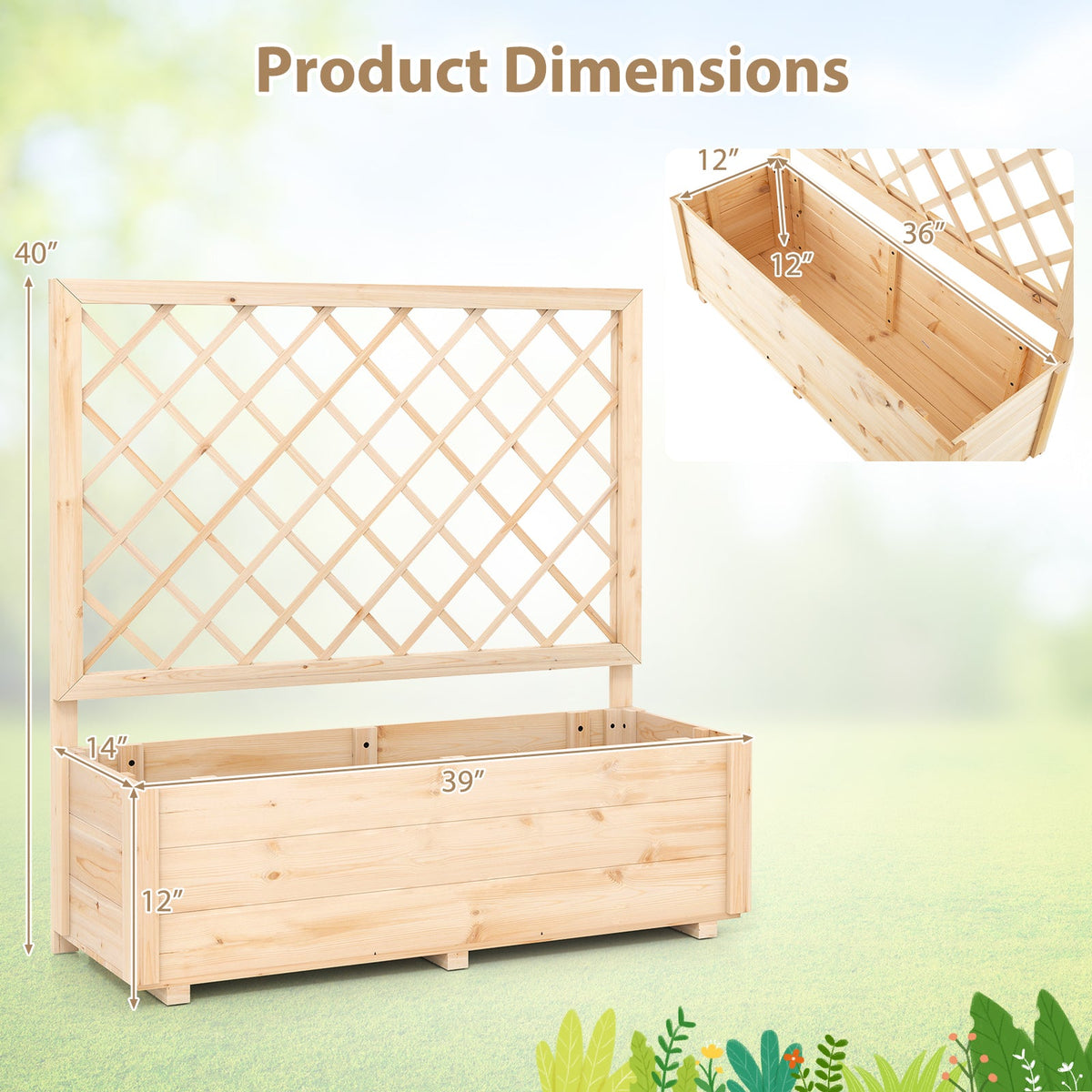Wooden Elevated Garden Bed with Lattice Trellis