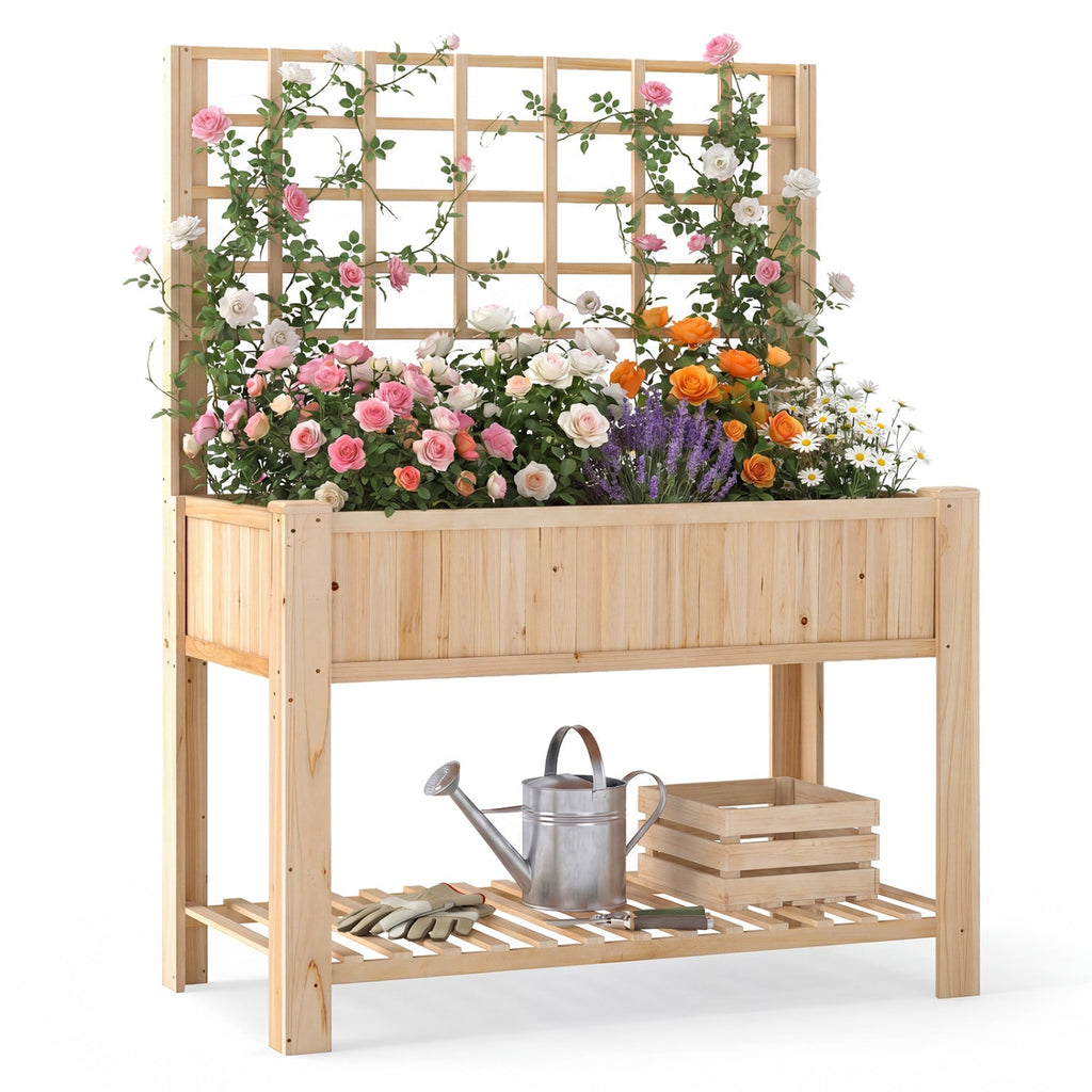 Elevated Wooden Trellis Planter Box with Legs