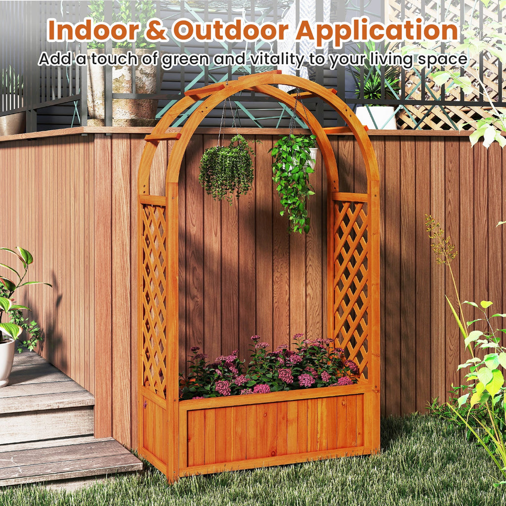 Wooden Raised Garden Bed with Arched Lattice Trellis Roof