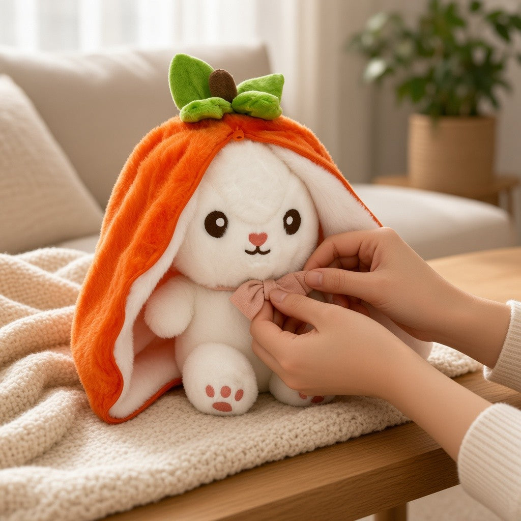 Reversible Strawberry & Carrot Bunny Plush Toy