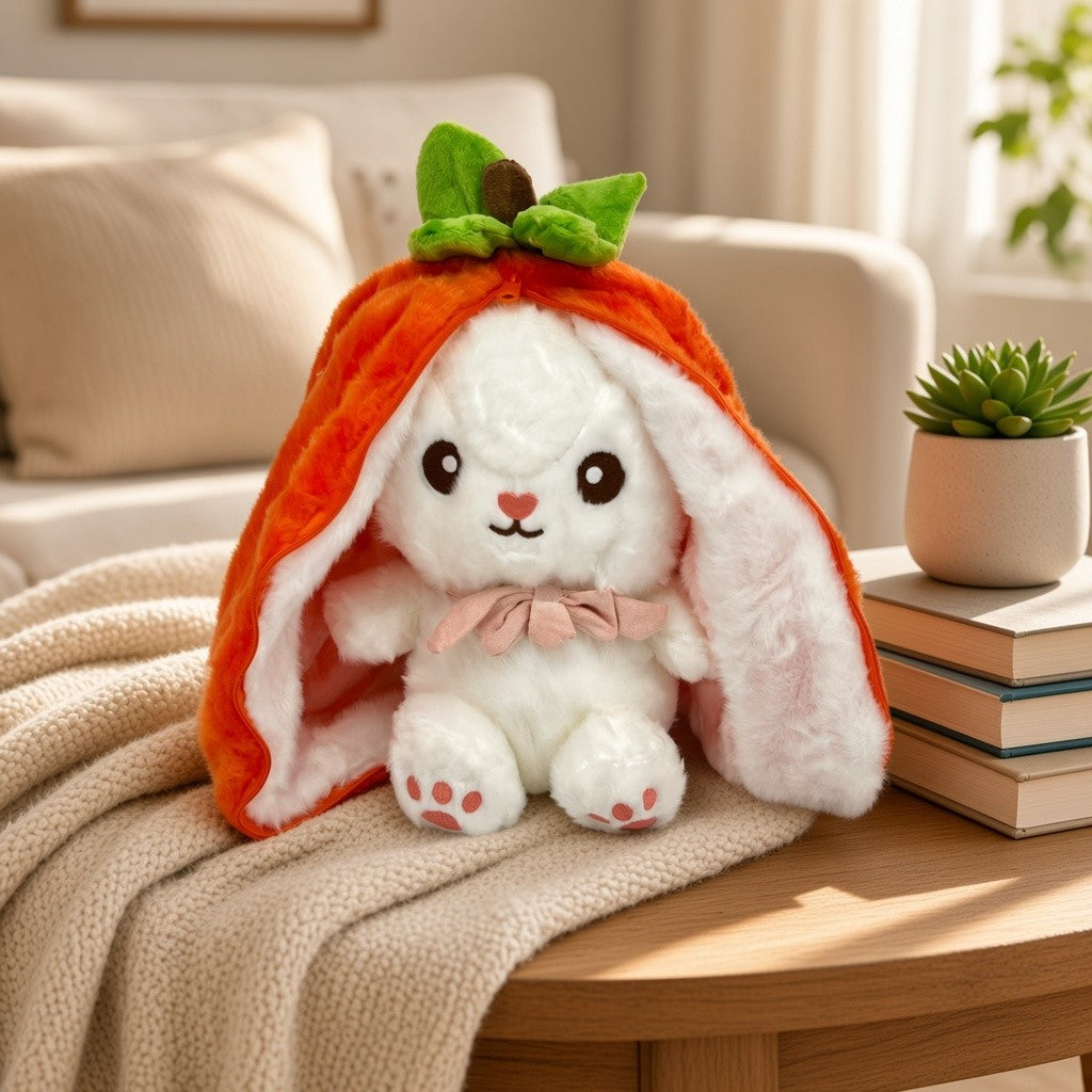 Reversible Strawberry & Carrot Bunny Plush Toy