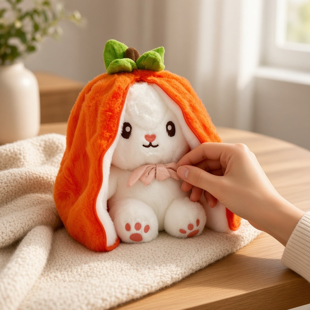 Reversible Strawberry & Carrot Bunny Plush Toy