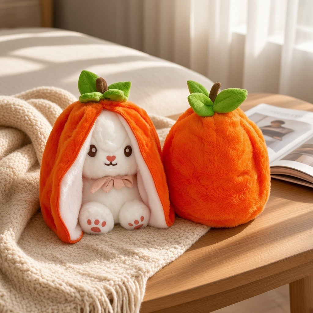 Reversible Strawberry & Carrot Bunny Plush Toy