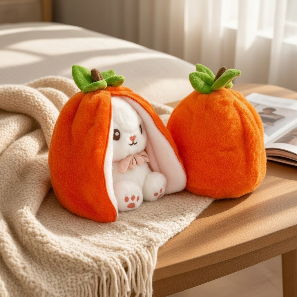 Reversible Strawberry & Carrot Bunny Plush Toy