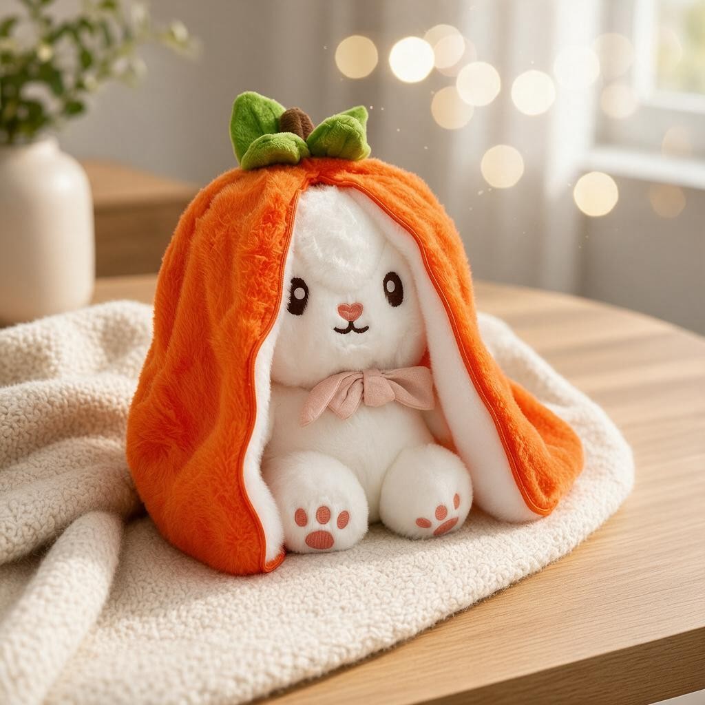 Reversible Strawberry & Carrot Bunny Plush Toy