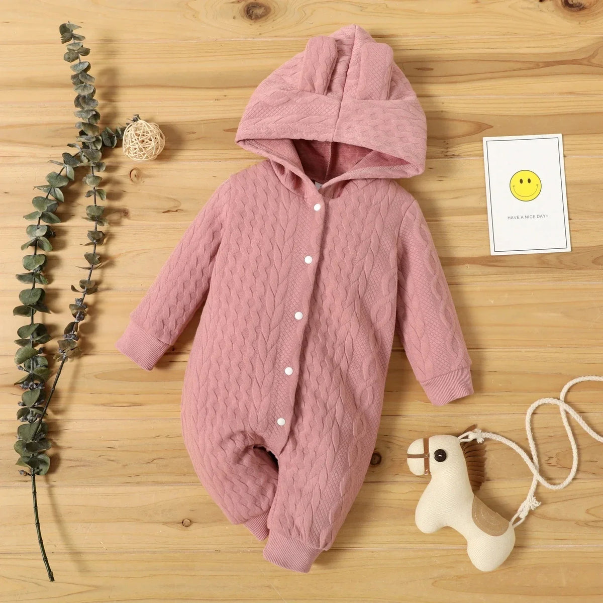 Baby Hooded Long-Sleeve Romper with Ears