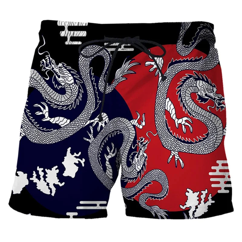 Men's Dragon Print Quick-Dry Swim Trunks