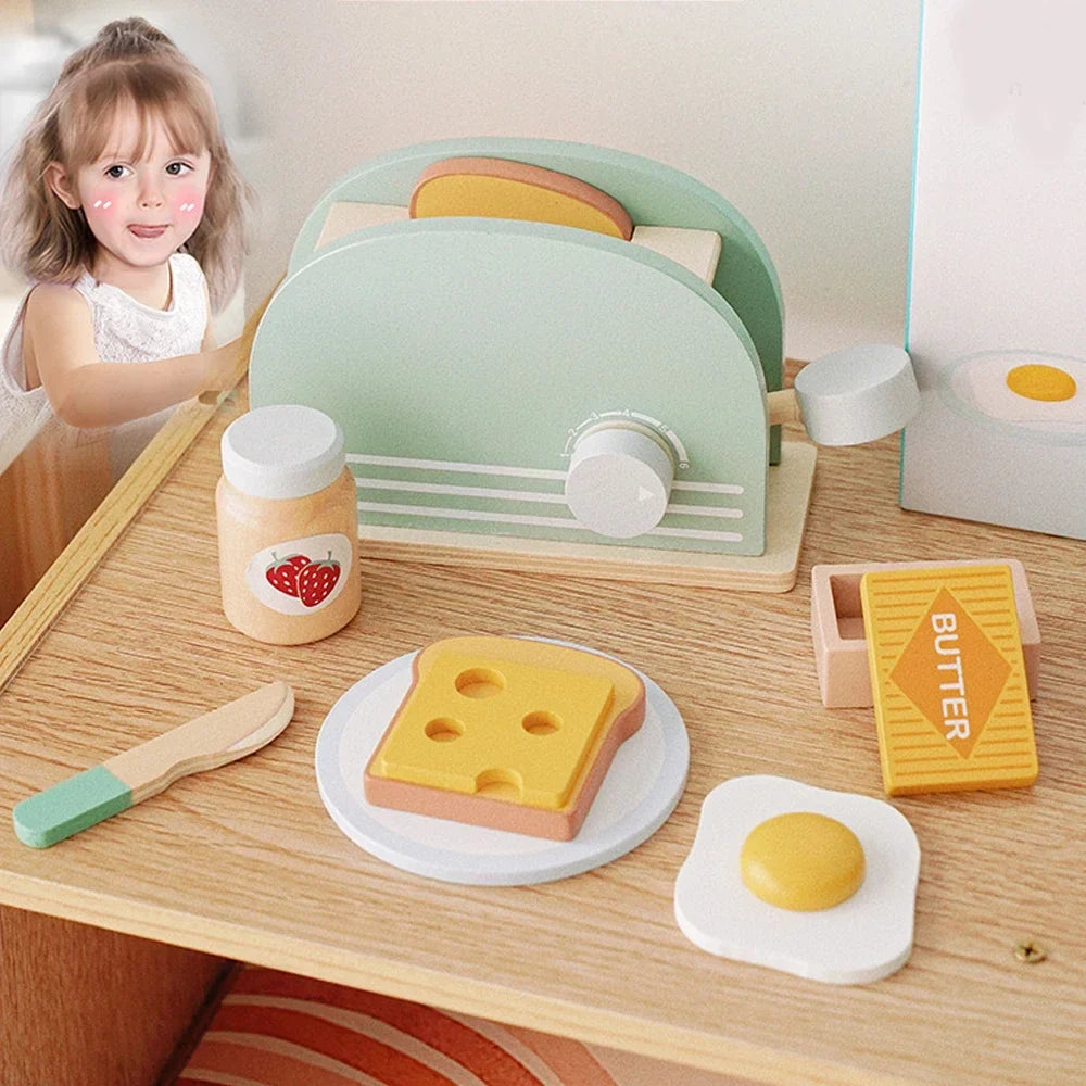 Wooden Pretend Play Toaster & Breakfast Set