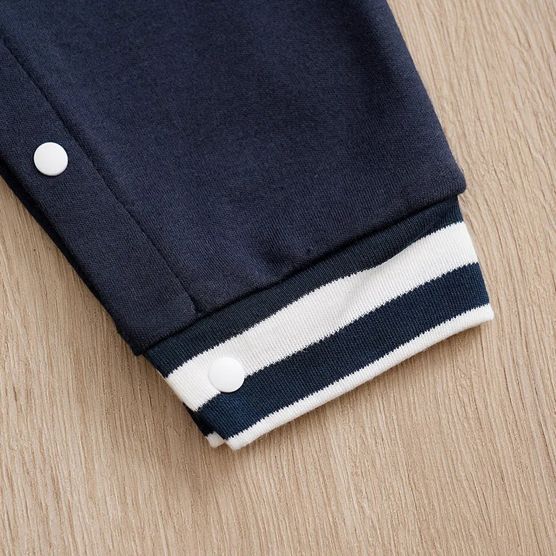 Baby Navy Baseball Print Footed Romper