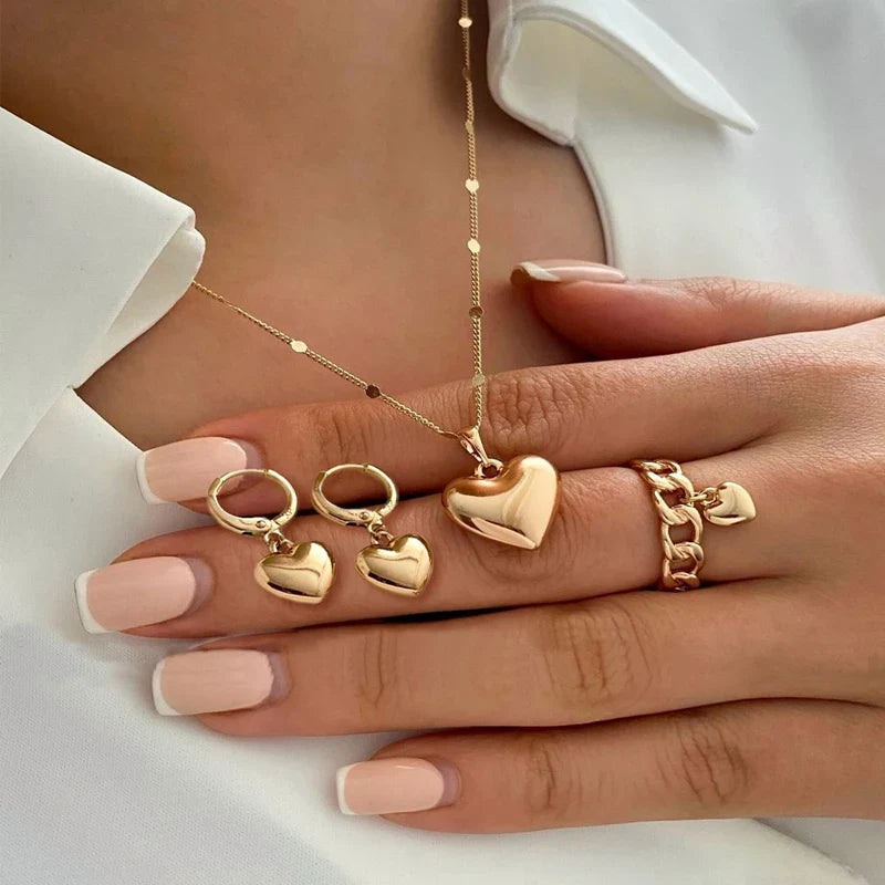 Four-Piece Gold-Tone Heart Jewelry Set