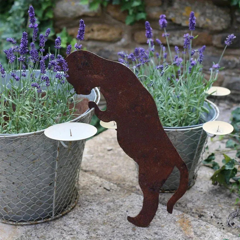 Rustic Metal Cat Garden Statue