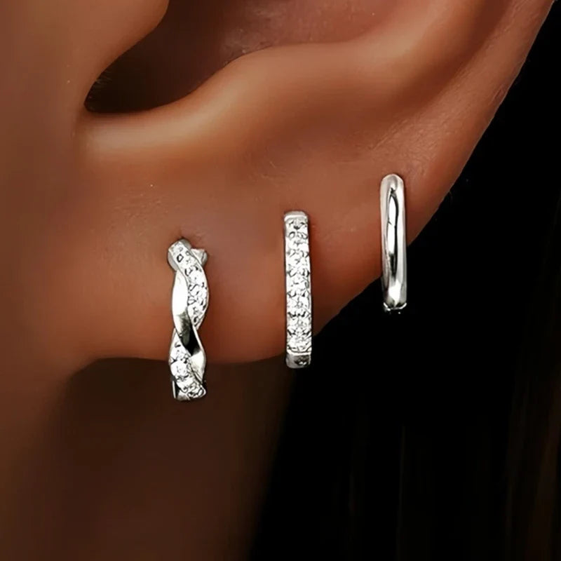 Three-Piece Stainless Steel Hoop & Stud Earring Set