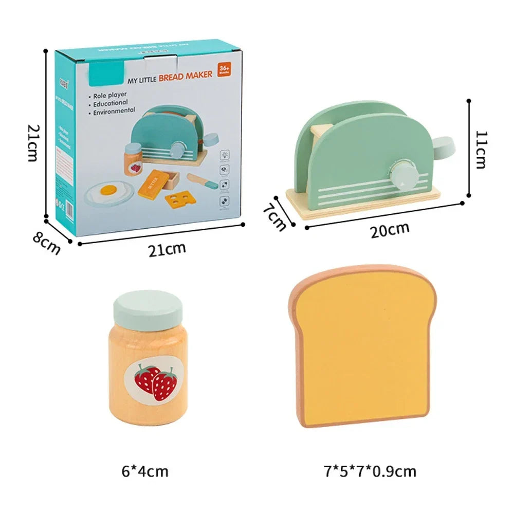 Wooden Pretend Play Toaster & Breakfast Set