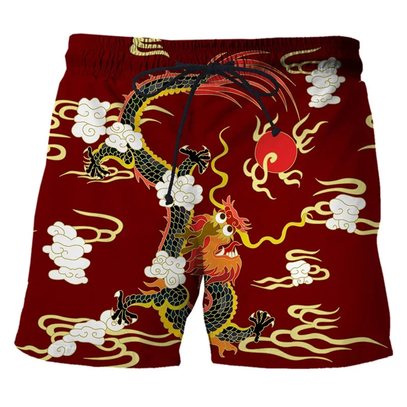 Men's Dragon Print Quick-Dry Swim Trunks
