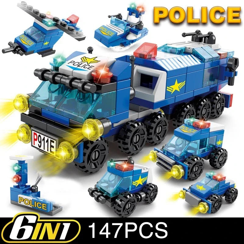 6-in-1 Police, Fire & Construction Building Blocks