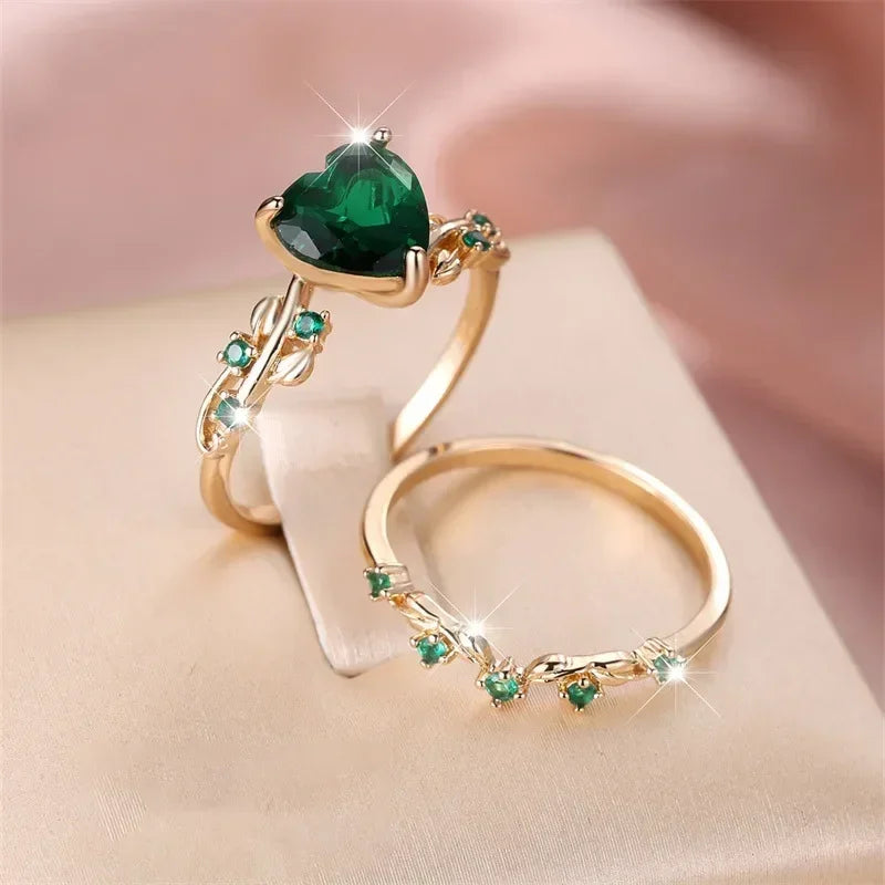 Heart-Shaped Stone Ring Set