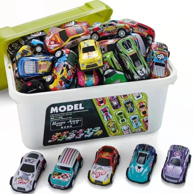 Mini Alloy Pull-Back Race Car Set with Storage Box